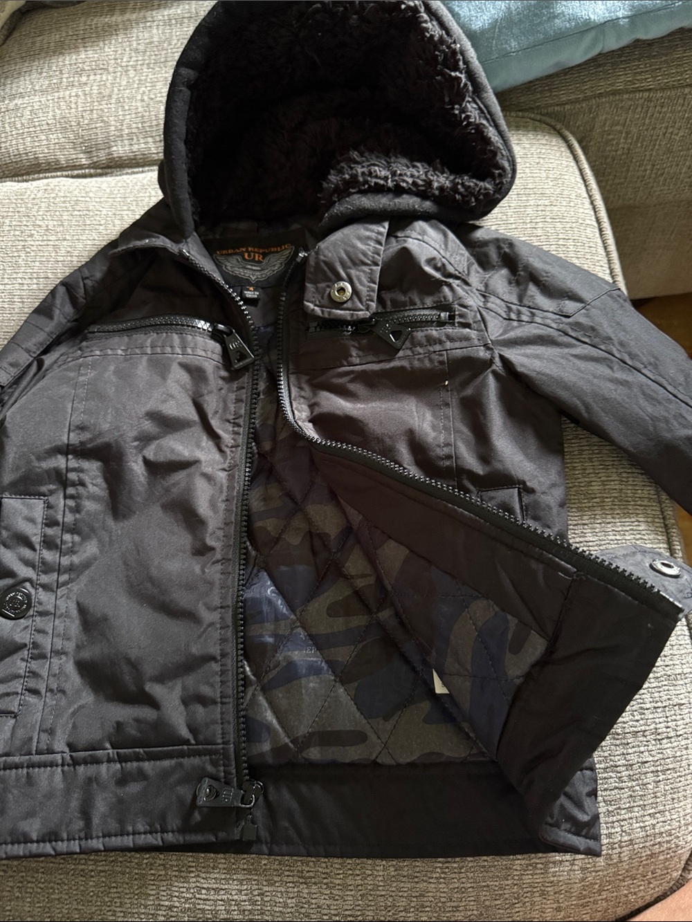 Kids Black Hooded Winter Coat